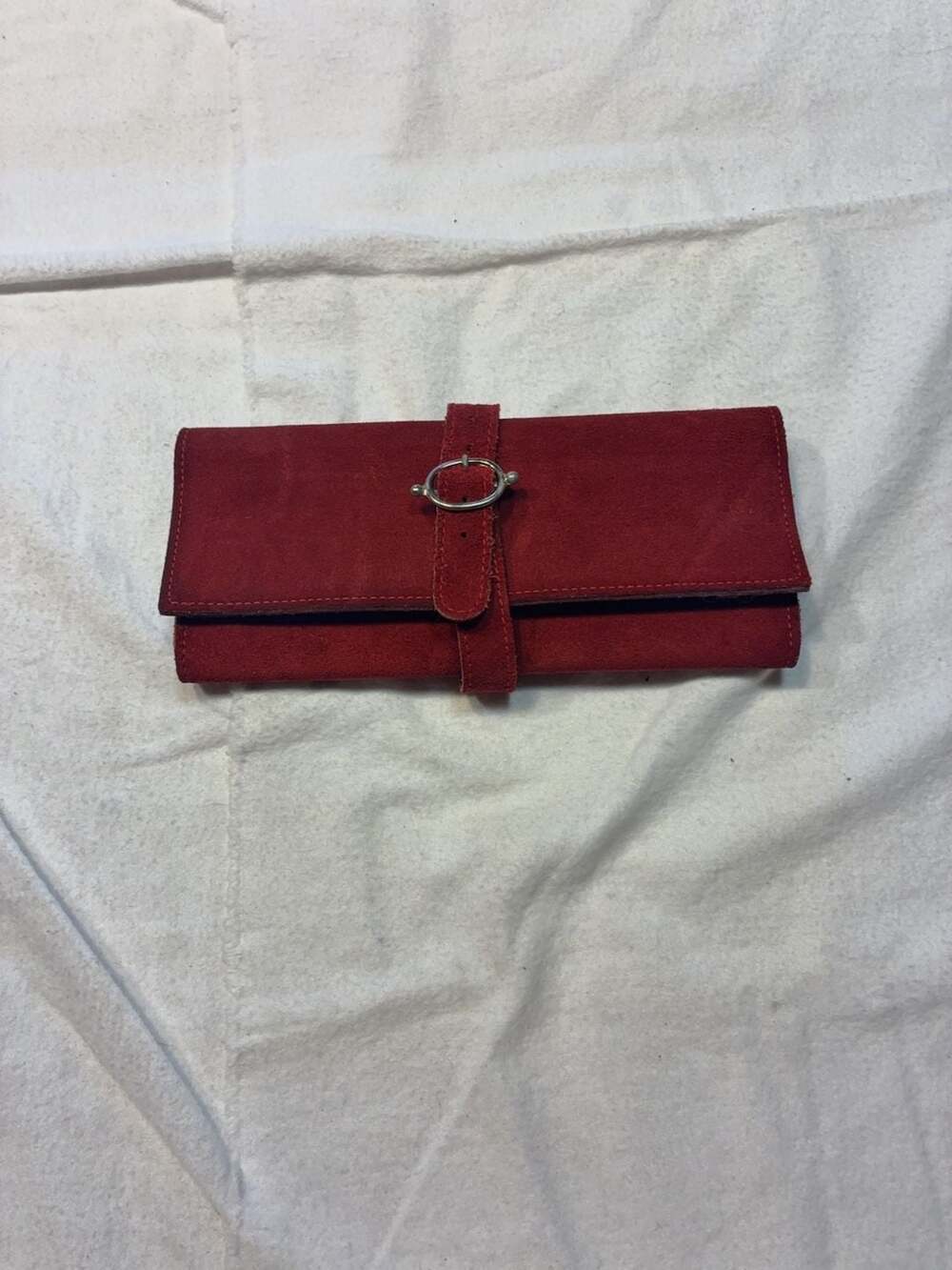 Noymer Vintage Red Suede Leather Jewelry Roll Travel Case